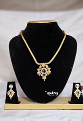 Premium 1 Gram Gold polish AD Stone Trendy Unique violet Pendant Necklace with Earrings