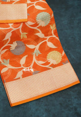 Carrot Orange - Soft Premium Banarasi Jamdani Cotton Saree - Best for Elegant Style