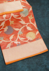 Peach Orange - Soft Premium Banarasi Jamdani Cotton Saree - Best for Elegant Style