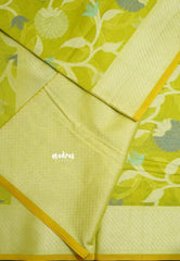 Yellowish Green - Soft Premium Banarasi Jamdani Cotton Saree - Best for Elegant Style