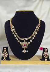Premium 1 Gram Gold polish AD Stone Trendy Layered Pink Stone Necklace with Earrings
