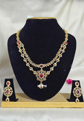 Premium 1 Gram Gold polish AD Stone Trendy Layered Pink Stone Necklace with Earrings