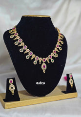Premium 1 Gram Gold polish AD Stone Trendy Ruby and Green Necklace with Earrings