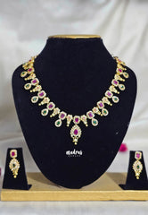 Premium 1 Gram Gold polish AD Stone Trendy Ruby and Green Necklace with Earrings