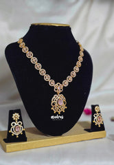 Premium 1 Gram Gold polish AD Stone Trendy Baby Pink Stone Necklace with Earrings