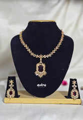 Premium 1 Gram Gold polish AD Stone trendy Ruby pendant Necklace with Ruby Earrings