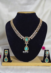 Premium 1 Gram Gold polish AD Stone Trendy Light Green Stone Necklace with Earrings