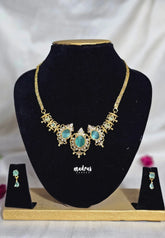 Premium 1 Gram Gold polish AD Stone Trendy Unique Light Green Stone choker Necklace with Earrings
