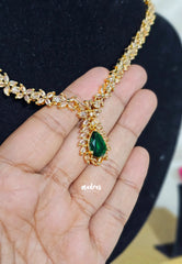 Premium 1 Gram Gold polish AD Stone Trendy Emerald Green Stone Necklace with Earrings