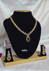 Premium 1 Gram Gold polish AD Stone Trendy Emerald Green Stone Necklace with Earrings