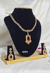 Premium 1 Gram Gold polish AD Stone trendy Ruby pendant Necklace with Ruby Earrings