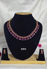 Premium 1 Gram Gold polish AD Stone Trendy Ruby Choker Necklace with Earrings