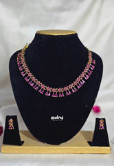 Premium 1 Gram Gold polish AD Stone Trendy Ruby Choker Necklace with Earrings