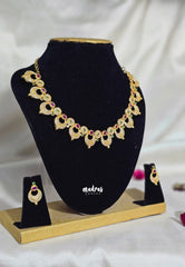 Premium 1 Gram Gold polish AD Stone Trendy Design Multi Color Stone Necklace with Earrings