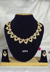 Premium 1 Gram Gold polish AD Stone Trendy Design Multi Color Stone Necklace with Earrings