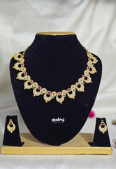 Premium 1 Gram Gold polish AD Stone Trendy Design Multi Color Stone Necklace with Earrings