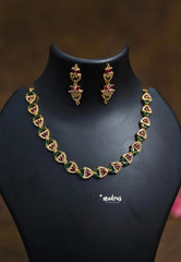 Premium 1 Gram Gold polish AD Stone Trendy Design Necklace with Earrings