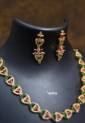 Premium 1 Gram Gold polish AD Stone Trendy Design Necklace with Earrings