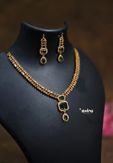 Premium 1 Gram Gold polish AD Stone Trendy Emerald and Leaf Pattern Necklace with Earrings
