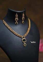Premium 1 Gram Gold polish AD Stone Trendy Emerald and Leaf Pattern Necklace with Earrings