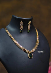 Premium 1 Gram Gold polish AD Stone Trendy Emerald pendant Necklace with Earrings