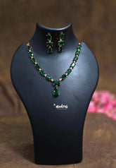 Premium 1 Gram Gold polish AD Stone trendy Emerald and White Stone Necklace with Earrings