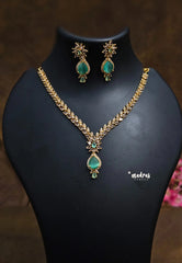 Premium 1 Gram Gold polish AD Stone trendy Green pendant Necklace with Earrings