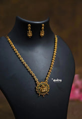 Premium 1 Gram Gold polish antique Lakshmi Design long Necklace with Earrings