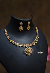 Premium 1 Gram Gold polish AD Stone trendy Lakshmi and Peacock Necklace with Earrings
