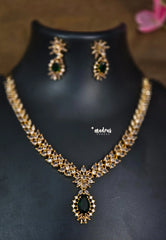Premium 1 Gram Gold polish AD Stone trendy Emerald green pendant Necklace with Earrings