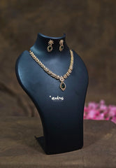 Premium 1 Gram Gold polish AD Stone trendy Emerald green pendant Necklace with Earrings