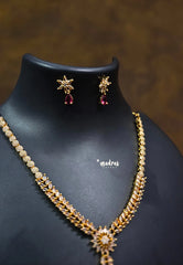 Premium 1 Gram Gold polish AD Stone trendy Leaf pattern and Flower Design Necklace with Earrings