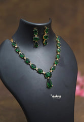 Premium 1 Gram Gold polish AD Stone trendy Emerald and White Stone Necklace with Earrings