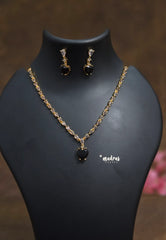 Premium 1 Gram Gold polish AD Stone trendy heart Black Stone Necklace with Earrings