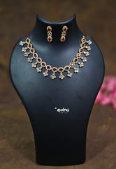 Premium 1 Gram Gold polish AD Stone trendy Oval Red Stone Necklace with Earrings