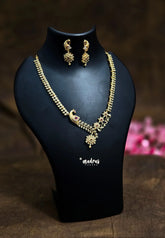 Premium 1 Gram Gold polish AD Stone Trendy Peacock Style Necklace with Earrings