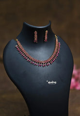Premium 1 Gram Gold polish AD Stone Trendy Ruby Choker Necklace with Earrings