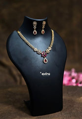 Premium 1 Gram Gold polish AD Stone Trendy Ruby Flower pendant Necklace with Earrings