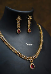Premium 1 Gram Gold polish AD Stone trendy Ruby pendant Necklace with Earrings
