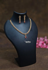 Premium 1 Gram Gold polish AD Stone trendy Ruby pendant Necklace with Earrings
