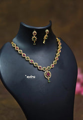Premium 1 Gram Gold polish AD Stone trendy Ruby and Green Necklace with earrings