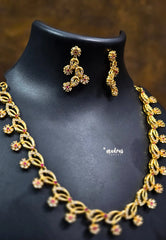 Premium 1 Gram Gold polish AD and ruby Stone trendy floral Design Necklace with Earrings