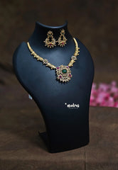 Premium 1 Gram Gold polish AD Stone Trendy Temple Necklace with Earrings