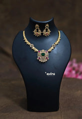 Premium 1 Gram Gold polish AD Stone Trendy Temple Necklace with Earrings