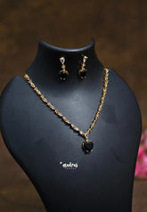 Premium 1 Gram Gold polish AD Stone trendy heart Black Stone Necklace with Earrings
