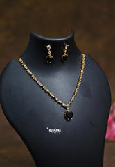 Premium 1 Gram Gold polish AD Stone trendy heart Black Stone Necklace with Earrings