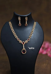 Premium 1 Gram Gold polish AD Stone Trendy Unique Design Ruby pendant Necklace with Earrings