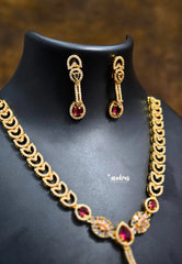 Premium 1 Gram Gold polish AD Stone Trendy Unique Design Ruby pendant Necklace with Earrings