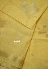 Pastel Golden Yellow - Premium Jute Silk Saree with Zari Detailing - Poovizhi Manjal