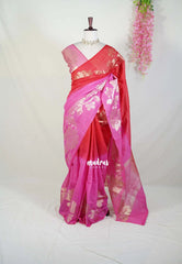 Ruby Red & Pink - Premium Jute Silk with Gradient Tone And Floral Jamdani Weaving - Perfect for Night Functions | Tea party